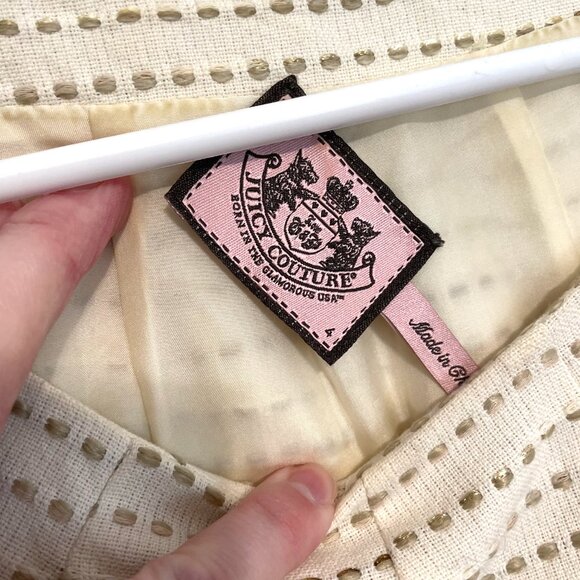 JUICY COUTURE Dash Dress Cream Ivory w/ Beige Nude Gold Embroidered Sheath Dress - Picture 5 of 16